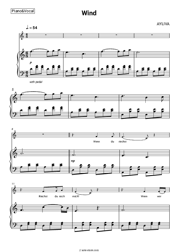 Wind - AYLIVA Piano Sheet Music with the Voice part - Piano&Vocal