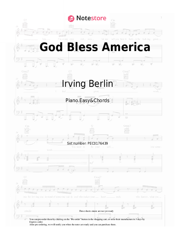 God Bless America - Irving Berlin Sheet Music Easy and Chords - Piano.Easy&Chords