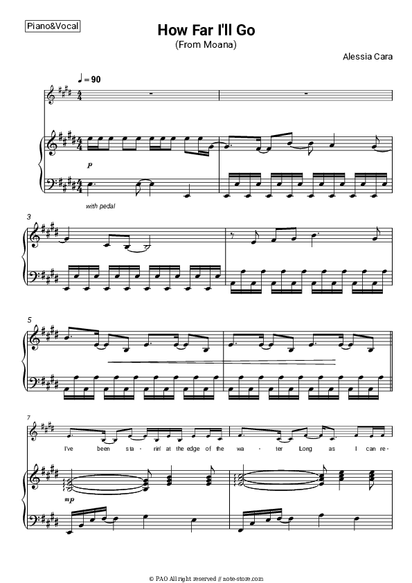 How Far I'll Go (From Moana) - Alessia Cara Piano Sheet Music with the Voice part - Piano&Vocal