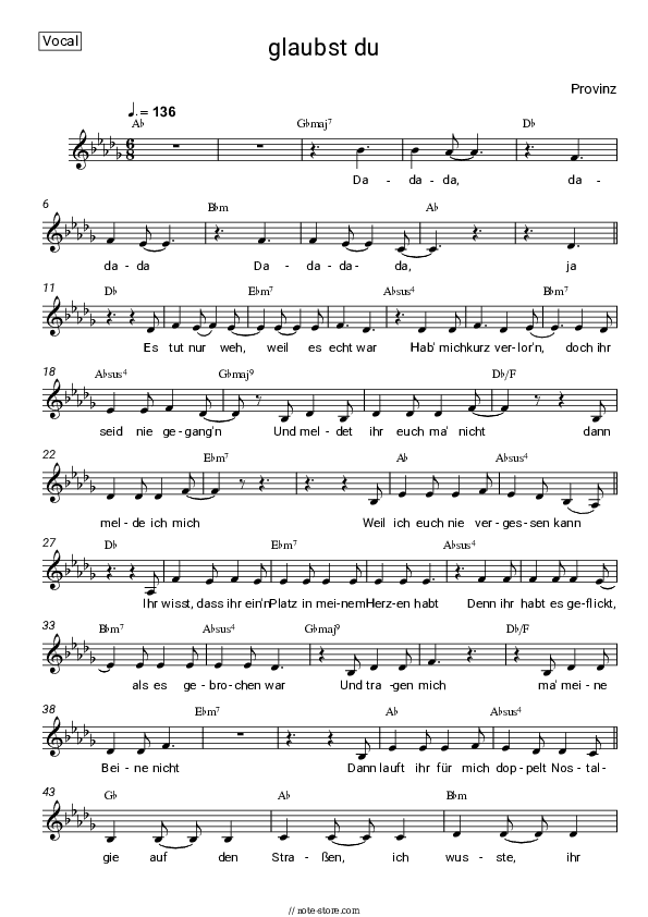 glaubst du - Provinz Vocal Sheet Music - Vocal