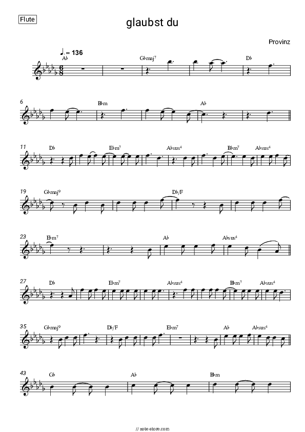 glaubst du - Provinz Flute Sheet Music - Flute
