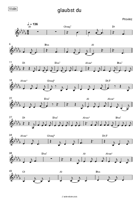 glaubst du - Provinz Violin Sheet Music - Violin