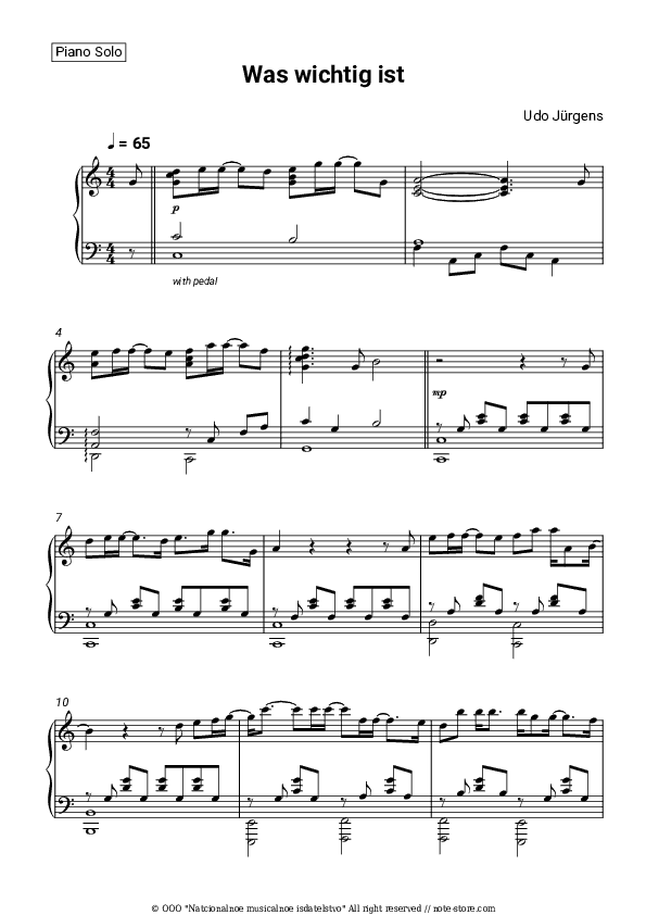 Was wichtig ist - Udo Jürgens Piano Sheet Music - Piano.Solo