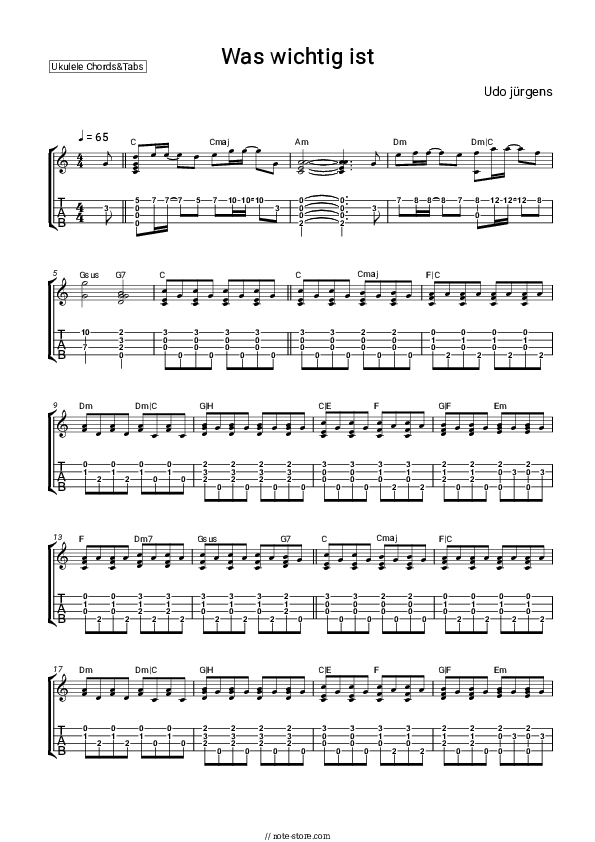Was wichtig ist - Udo Jürgens Ukulele Sheet Music - Ukulele.Chords&Tab