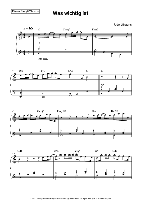 Was wichtig ist - Udo Jürgens Sheet Music Easy and Chords - Piano.Easy&Chords