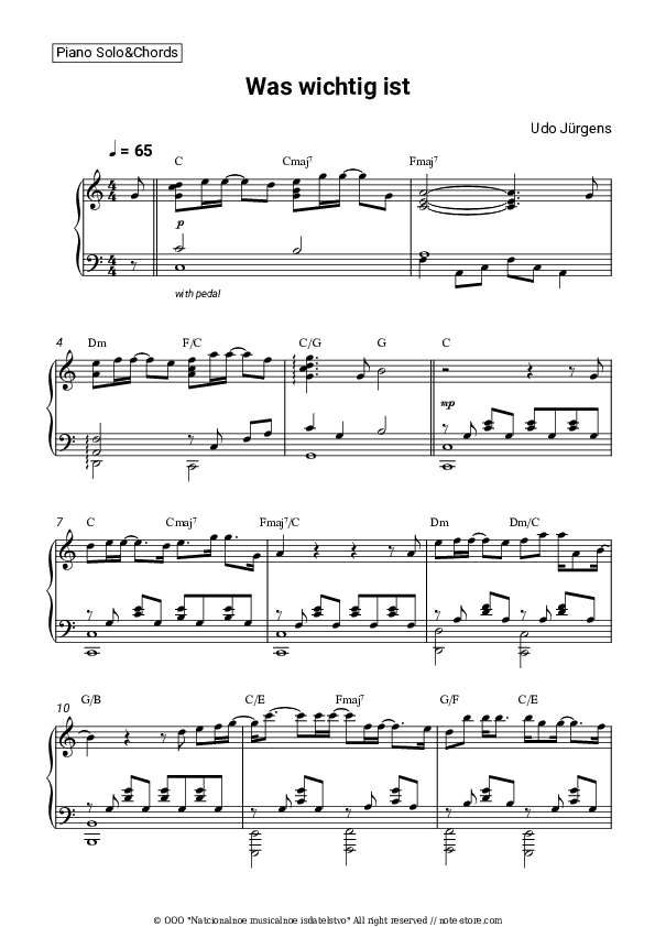 Was wichtig ist - Udo Jürgens Piano Sheet Music and Chords - Piano.Solo&Chords