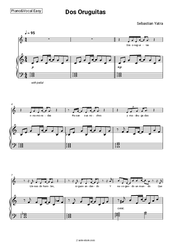 Dos Oruguitas (from 'Encanto') - Sebastian Yatra Piano Sheet Music Easy and Vocal - Piano&Vocal.Easy