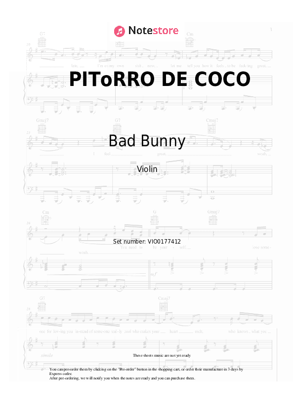 PIToRRO DE COCO - Bad Bunny Violin Sheet Music - Violin