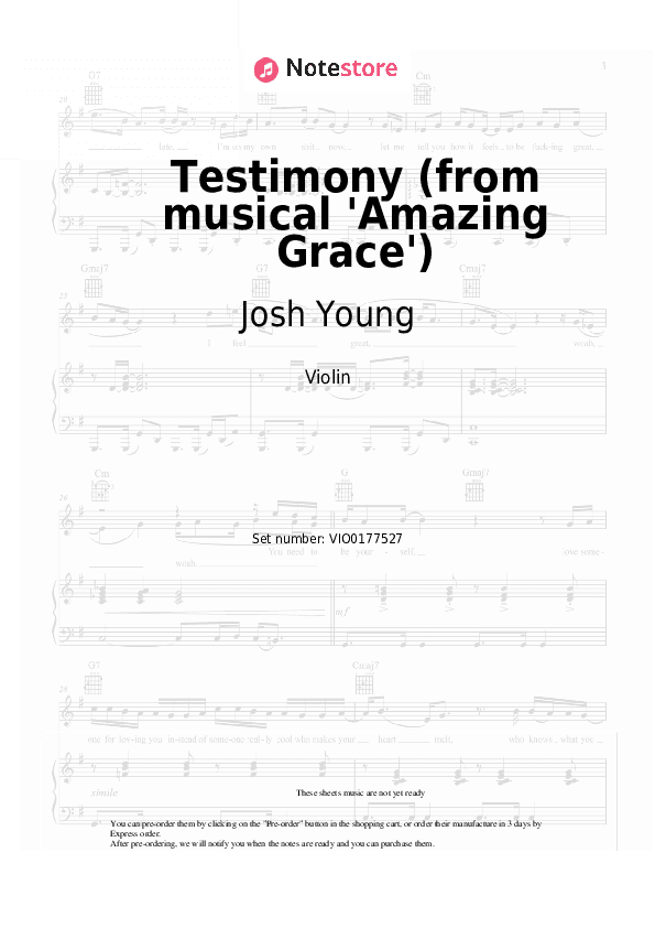 Testimony (from musical 'Amazing Grace') - Josh Young, Christopher Smith Violin Sheet Music - Violin