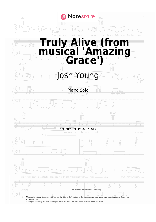 Truly Alive (from musical 'Amazing Grace') - Josh Young, Tom Hewitt, Christopher Smith Piano Sheet Music - Piano.Solo