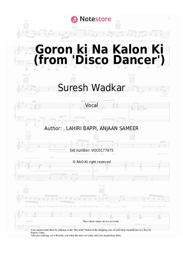 Goron ki Na Kalon Ki (from 'Disco Dancer') - Suresh Wadkar, Usha Mangeshkar Vocal Sheet Music - Vocal