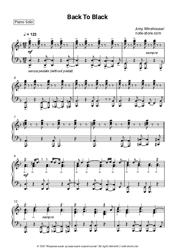 Back to Black - Amy Winehouse Piano Sheet Music - Piano.Solo