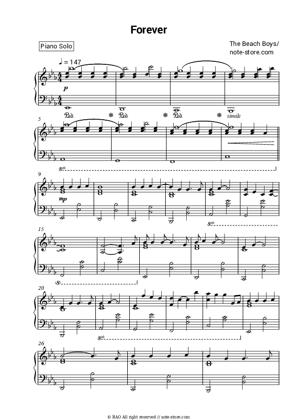 Forever - The Beach Boys Piano Sheet Music - Piano.Solo