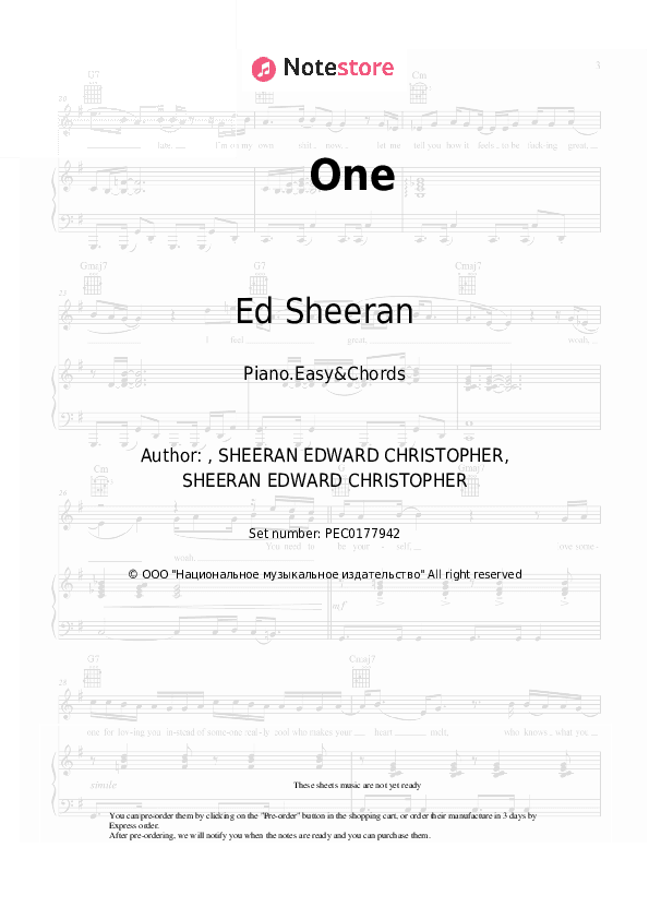 One - Ed Sheeran Sheet Music Easy and Chords - Piano.Easy&Chords