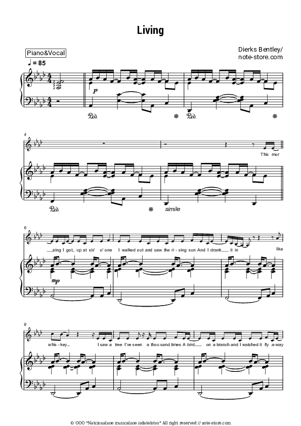 Living - Dierks Bentley Piano Sheet Music with the Voice part - Piano&Vocal