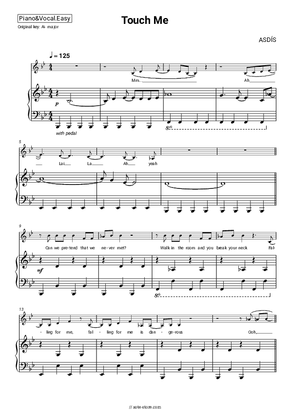 Touch Me - ASDÍS Piano Sheet Music Easy and Vocal - Piano&Vocal.Easy