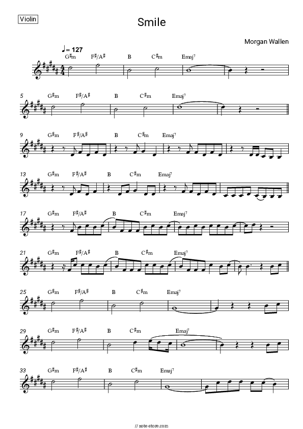 Smile - Morgan Wallen Violin Sheet Music - Violin