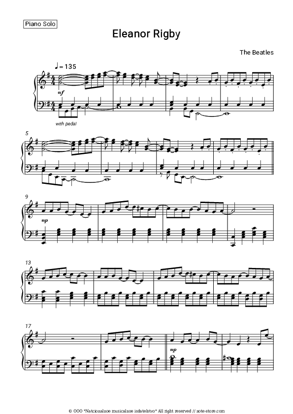 Eleanor Rigby - The Beatles Piano Sheet Music - Piano.Solo