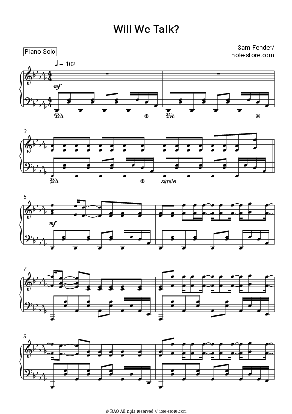 Will We Talk? - Sam Fender Piano Sheet Music - Piano.Solo