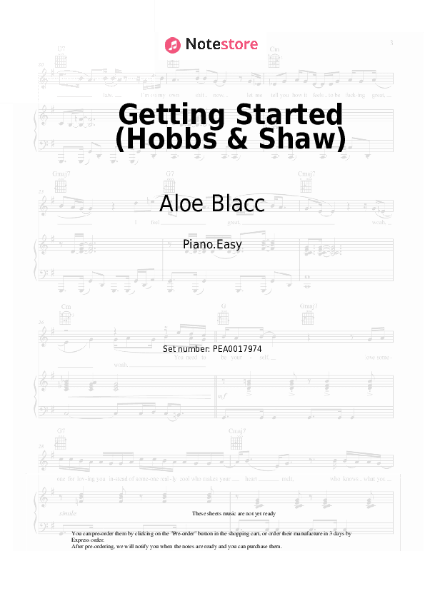 Getting Started (Hobbs & Shaw) - Aloe Blacc Piano Sheet Music Easy - Piano.Easy