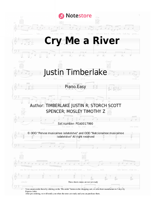 Cry Me a River - Justin Timberlake Piano Sheet Music Easy - Piano.Easy