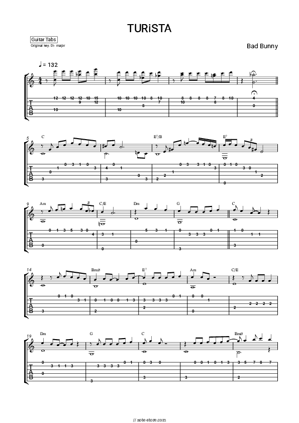 TURiSTA - Bad Bunny Tabs Easy - Guitar.Tab.Easy