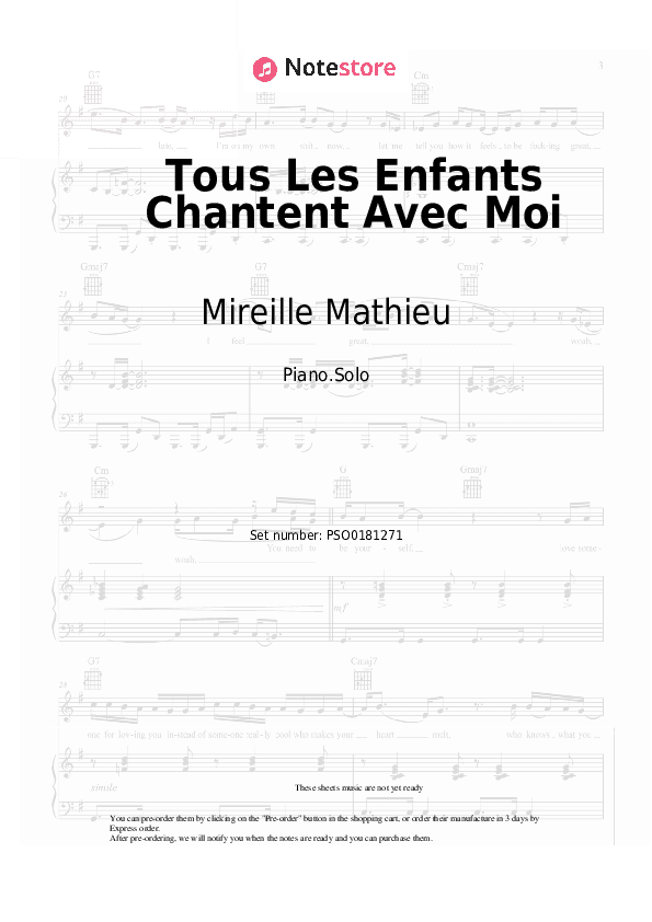 Tous Les Enfants Chantent Avec Moi - Mireille Mathieu Piano Sheet Music - Piano.Solo