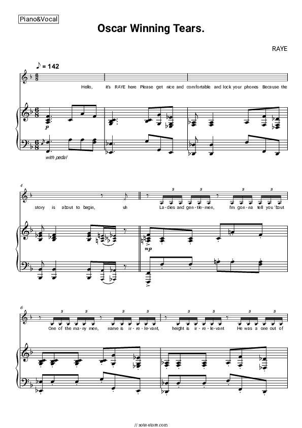 Oscar Winning Tears. - Raye Piano Sheet Music with the Voice part - Piano&Vocal