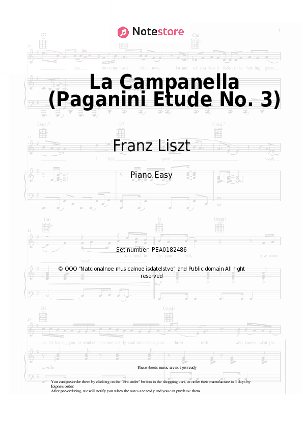 La Campanella (Paganini Etude No. 3) - Franz Liszt Piano Sheet Music Easy - Piano.Easy