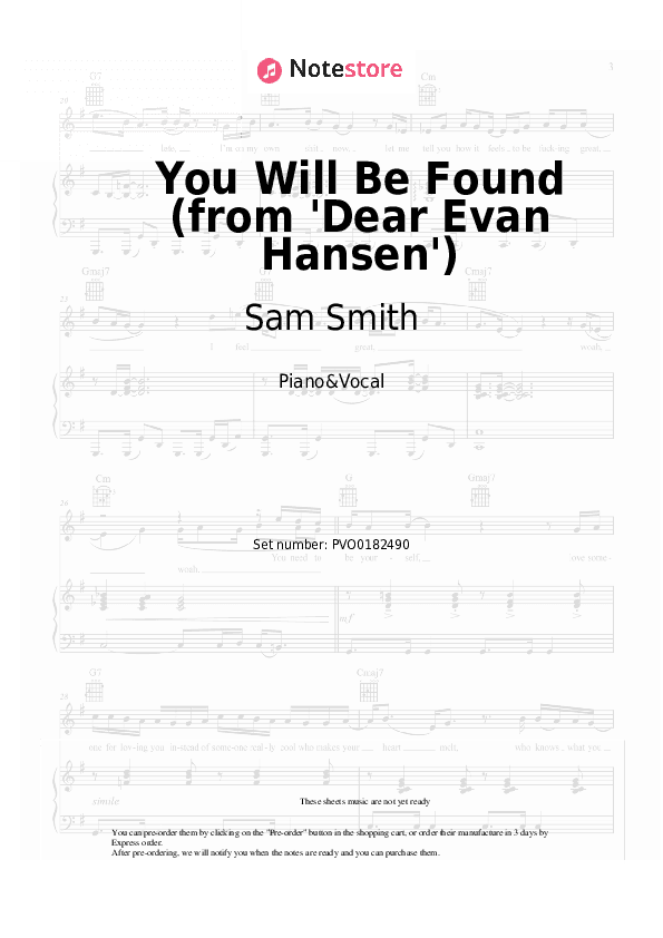 You Will Be Found (from 'Dear Evan Hansen') - Sam Smith, Summer Walker Piano Sheet Music with the Voice part - Piano&Vocal