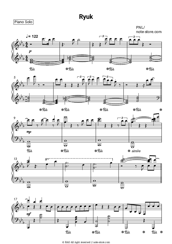 Ryuk - PNL Piano Sheet Music - Piano.Solo