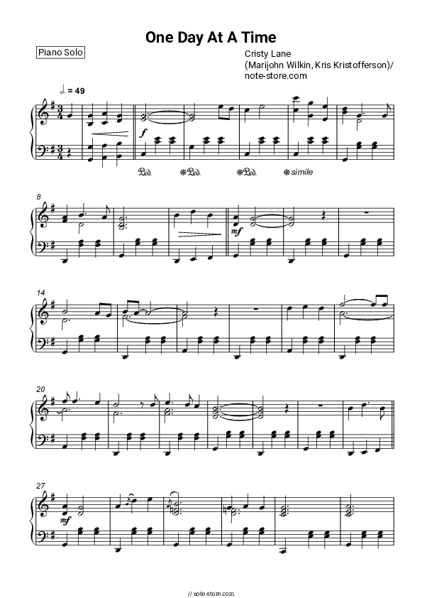 One Day at a Time - Cristy Lane Piano Sheet Music - Piano.Solo