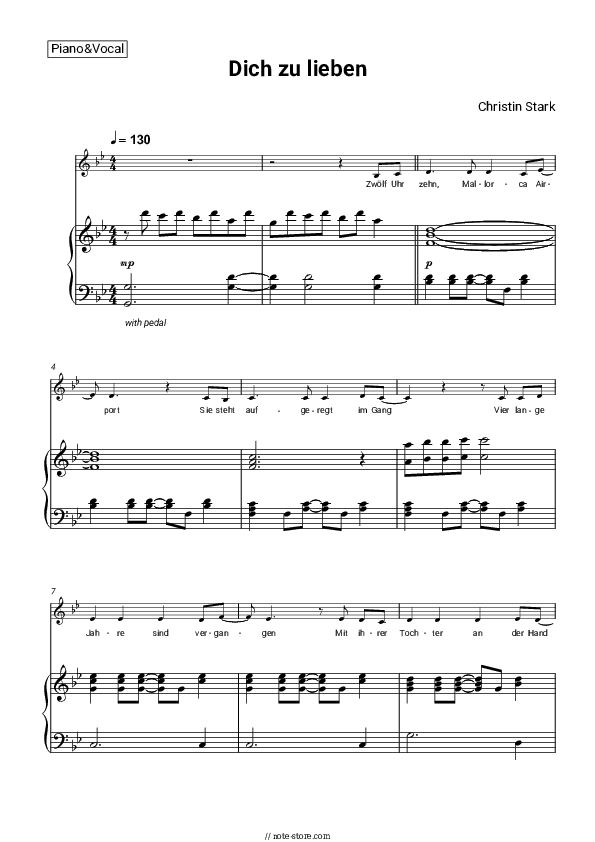 Dich zu lieben - Christin Stark Piano Sheet Music with the Voice part - Piano&Vocal