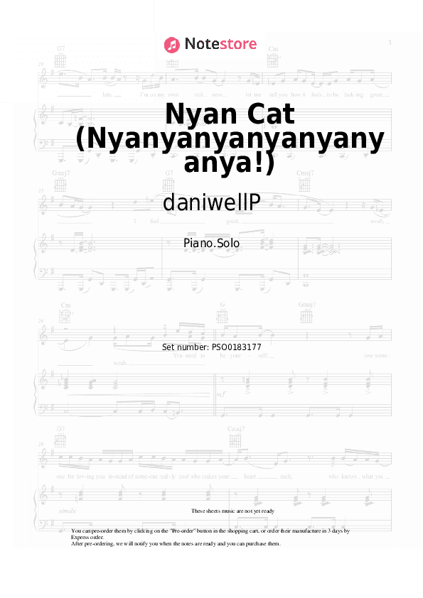Nyan Cat (Nyanyanyanyanyanyanya!) - daniwellP, Hatsune Miku Piano Sheet Music - Piano.Solo