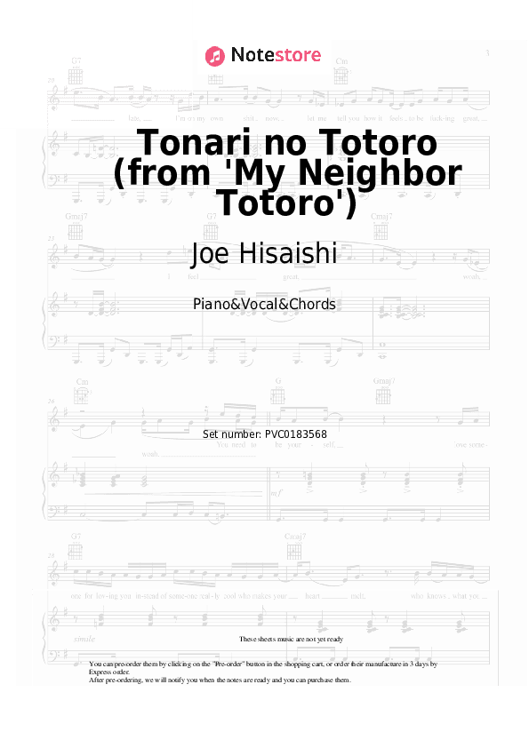 Tonari no Totoro (from 'My Neighbor Totoro') - Joe Hisaishi, Azumi Inoue Piano Sheet Music with the Vocal and Chords - Piano&Vocal&Chords