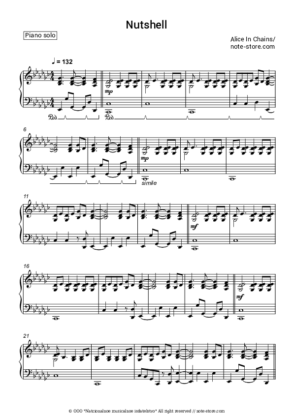 Nutshell - Alice in Chains Piano Sheet Music - Piano.Solo
