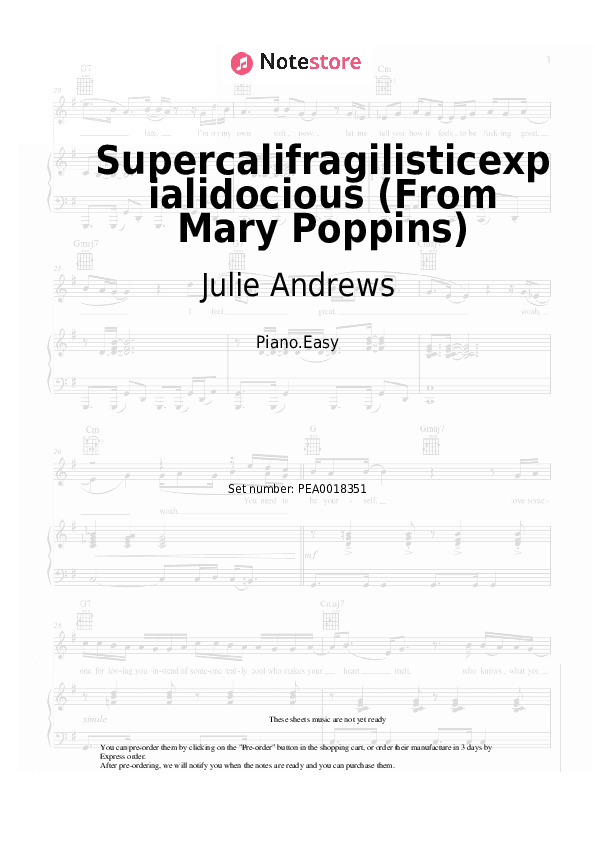 Supercalifragilisticexpialidocious (From Mary Poppins) - Julie Andrews, Dick Van Dyke Piano Sheet Music Easy - Piano.Easy