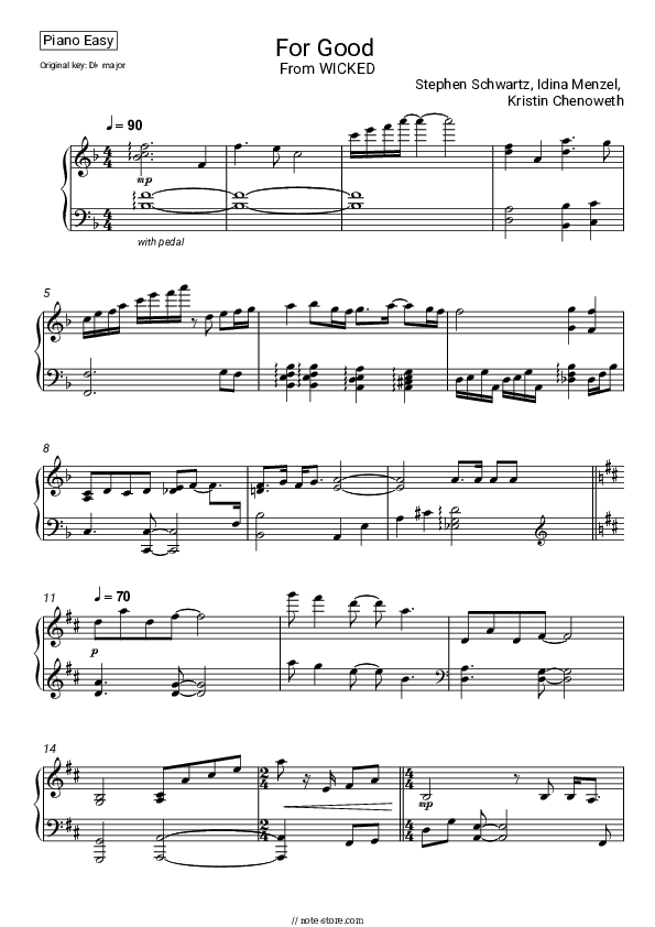 For Good (From WICKED) - Stephen Schwartz, Idina Menzel, Kristin Chenoweth Piano Sheet Music Easy - Piano.Easy