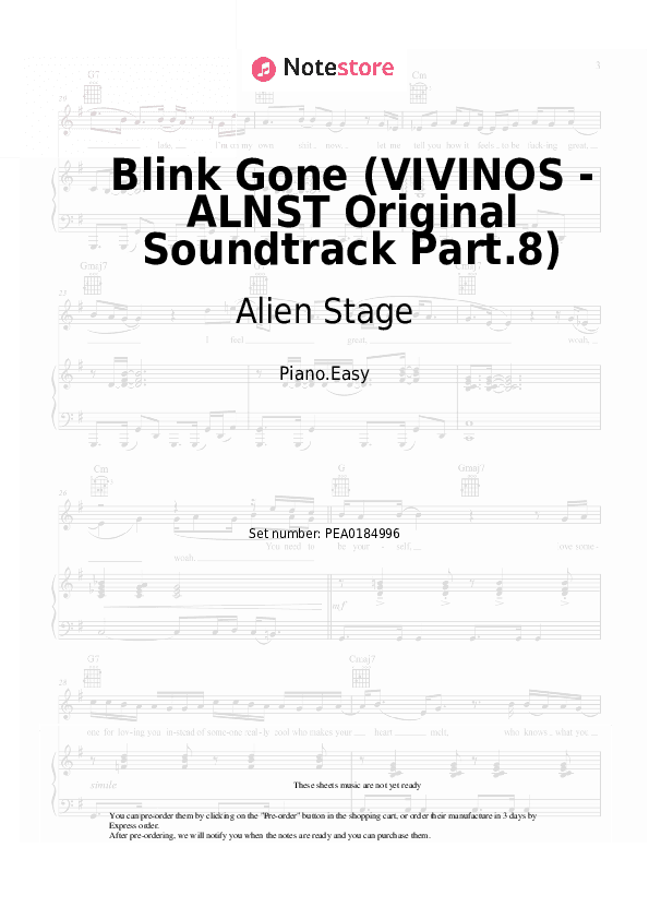 Blink Gone (VIVINOS - ALNST Original Soundtrack Part.8) - Alien Stage Piano Sheet Music Easy - Piano.Easy