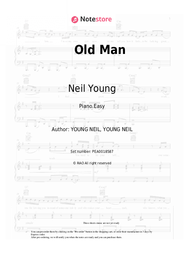 Old Man - Neil Young Piano Sheet Music Easy - Piano.Easy