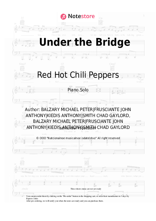 Under the Bridge - Red Hot Chili Peppers Piano Sheet Music - Piano.Solo