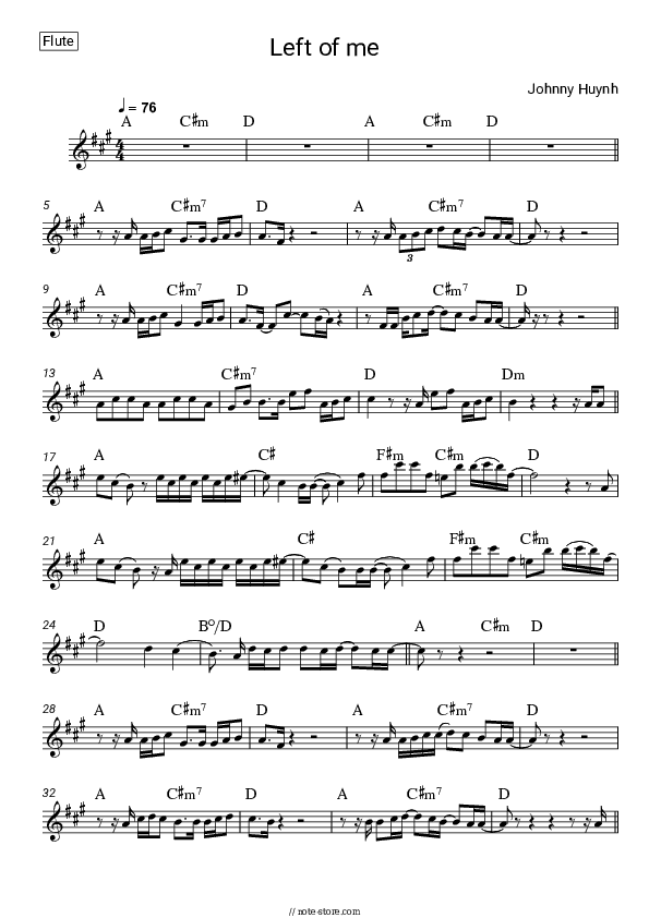 Left of me - Johnny Huynh Flute Sheet Music - Flute