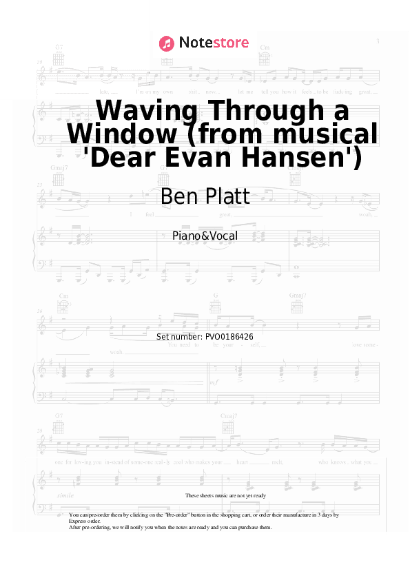 Waving Through a Window (from musical 'Dear Evan Hansen') - Ben Platt Piano Sheet Music with the Voice part - Piano&Vocal