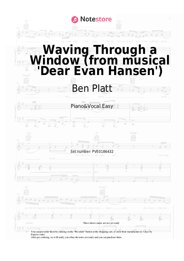 Waving Through a Window (from musical 'Dear Evan Hansen') - Ben Platt Piano Sheet Music Easy and Vocal - Piano&Vocal.Easy