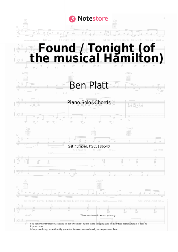 Found / Tonight (of the musical Hamilton) - Ben Platt, Lin-Manuel Miranda Piano Sheet Music and Chords - Piano.Solo&Chords