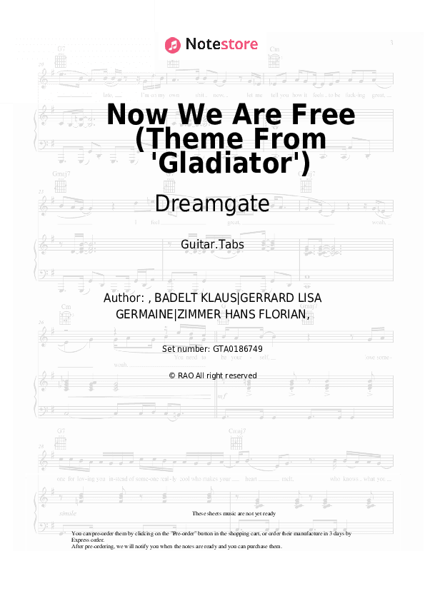Now We Are Free (Theme From 'Gladiator') - Dreamgate Tabs - Guitar.Tabs