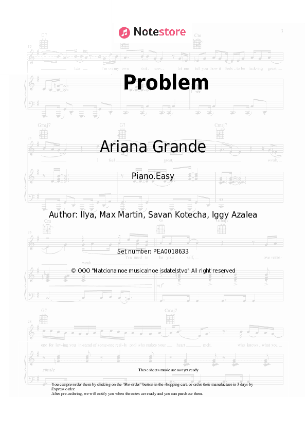 Problem - Ariana Grande, Iggy Azalea Piano Sheet Music Easy - Piano.Easy