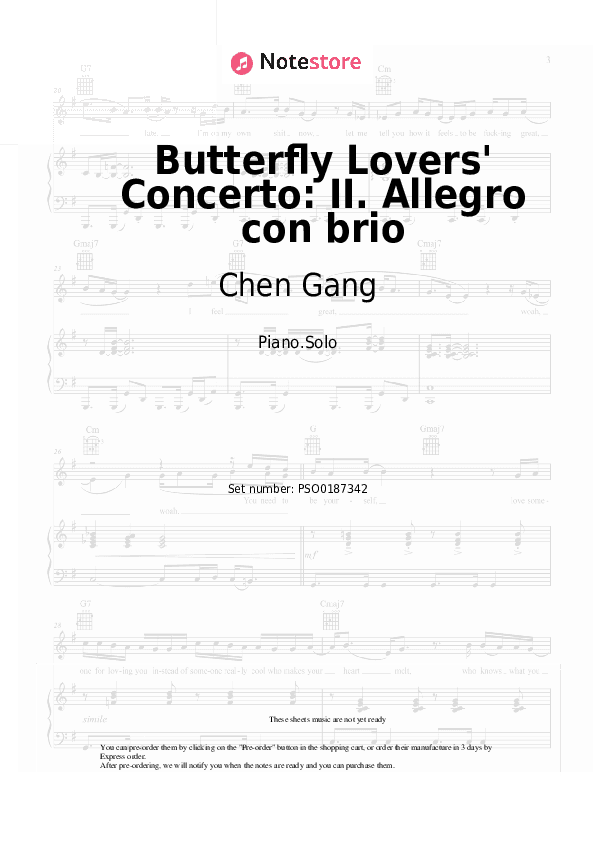 Butterfly Lovers' Concerto: II. Allegro con brio - Chen Gang, He Zhanhao Piano Sheet Music - Piano.Solo