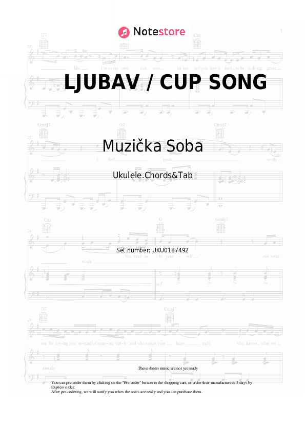 LJUBAV / CUP SONG - Muzička Soba Ukulele Sheet Music - Ukulele.Chords&Tab