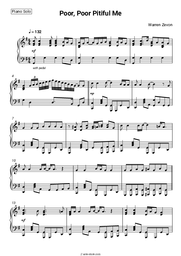 Poor, Poor Pitiful Me - Warren Zevon Piano Sheet Music - Piano.Solo